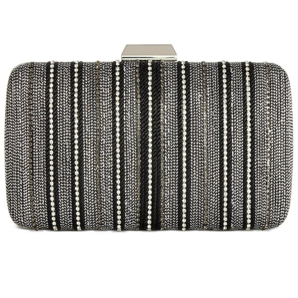 INC Nathalie Chain Clutch Black Silver Handbag